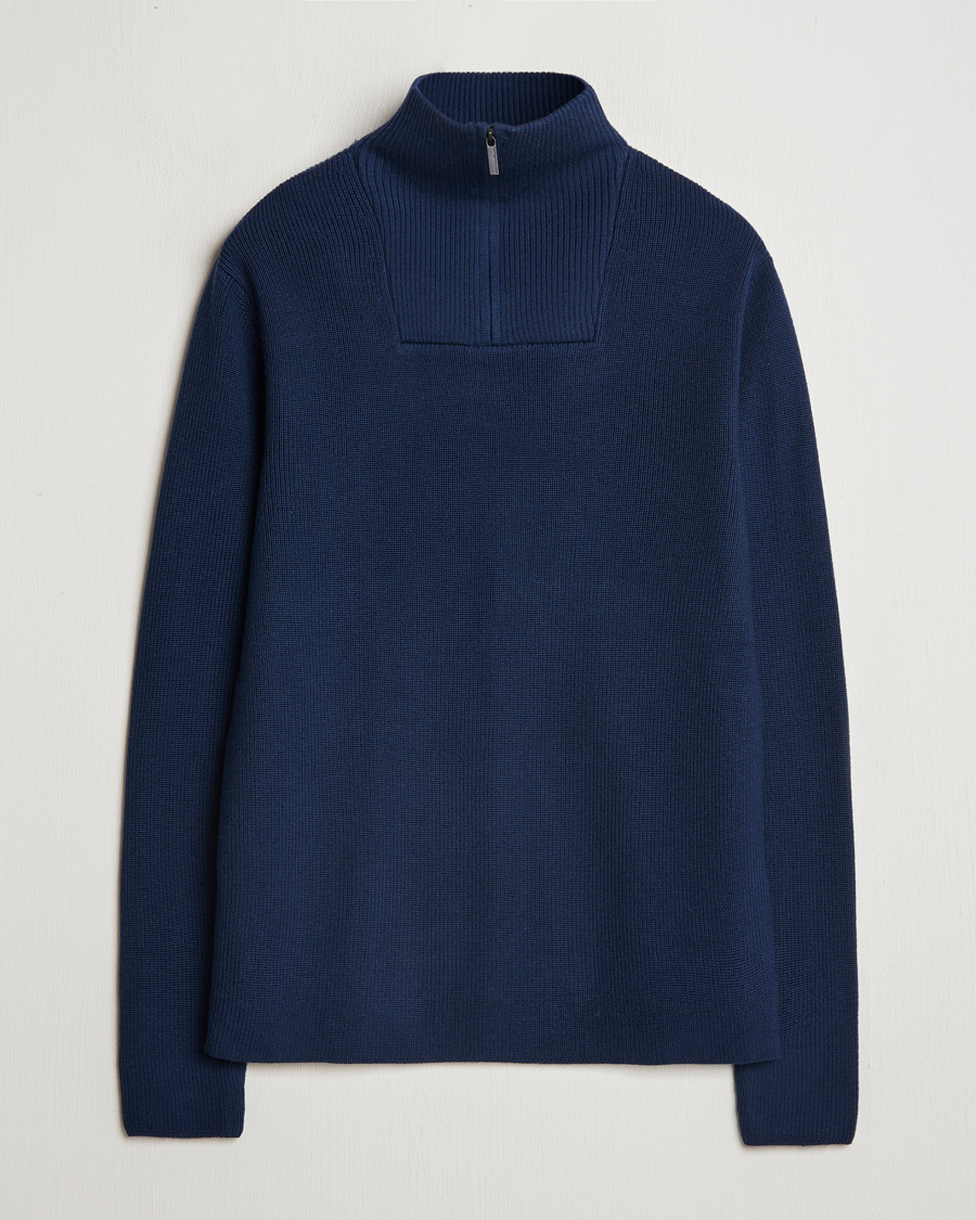 Heren | Truien | KnowledgeCotton Apparel | Heavy Lambswool Half Zip Navy