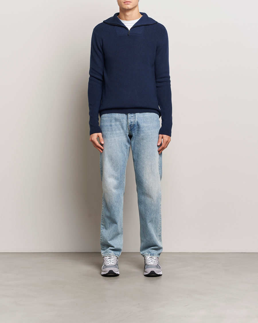 Heren | Truien | KnowledgeCotton Apparel | Heavy Lambswool Half Zip Navy