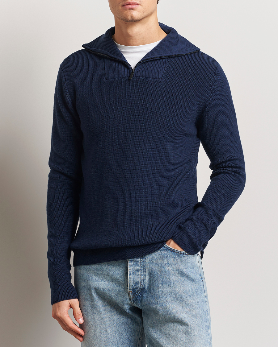 Heren | Truien | KnowledgeCotton Apparel | Heavy Lambswool Half Zip Navy