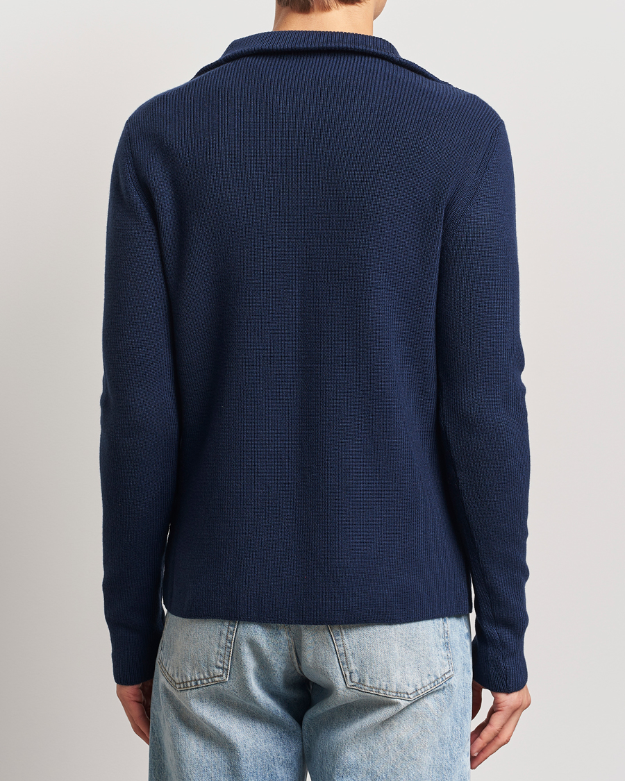 Heren | Truien | KnowledgeCotton Apparel | Heavy Lambswool Half Zip Navy