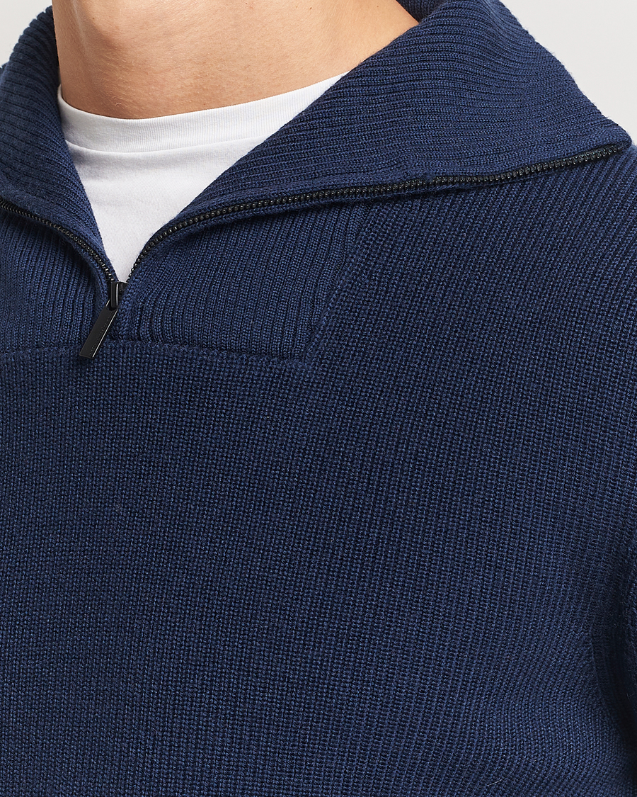 Heren | Truien | KnowledgeCotton Apparel | Heavy Lambswool Half Zip Navy