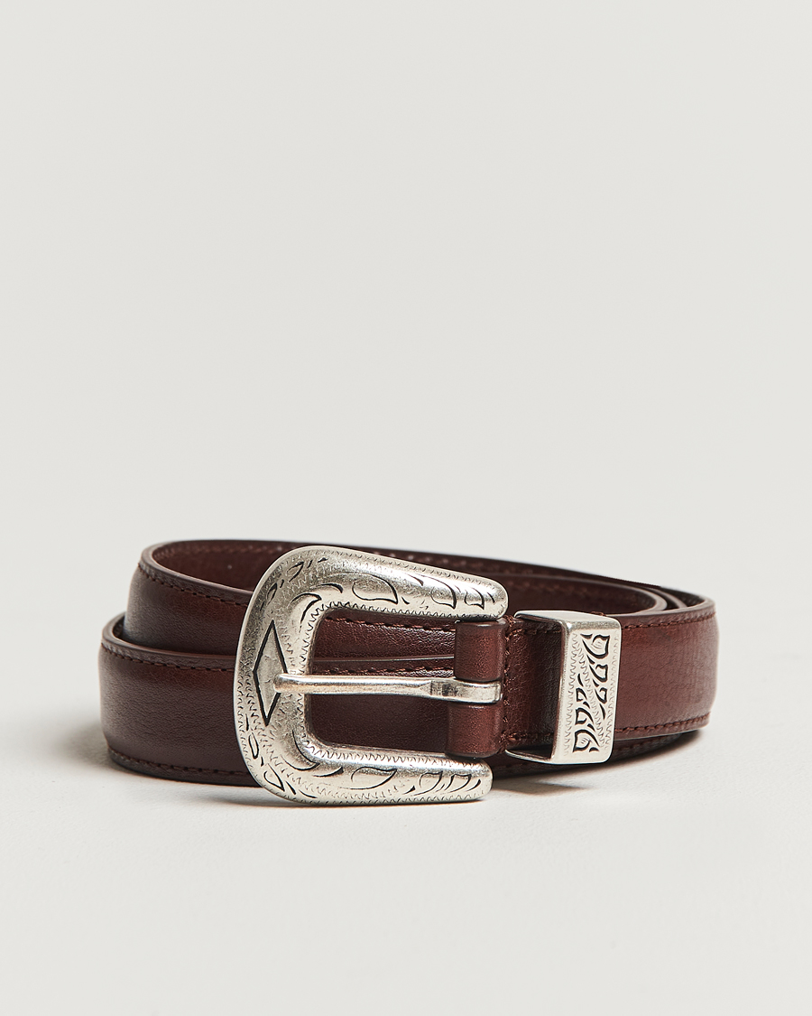 Heren | Riemen | Anderson's | Grained Western Leather Belt 2,5 cm Brown