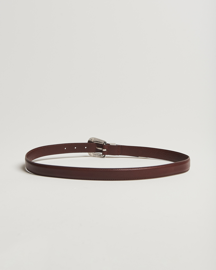 Heren | Riemen | Anderson's | Grained Western Leather Belt 2,5 cm Brown
