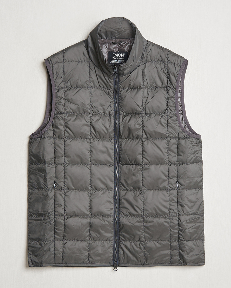 Heren | Jassen | TAION | High Neck Full Zip Lightweight Down Vest Charcoal