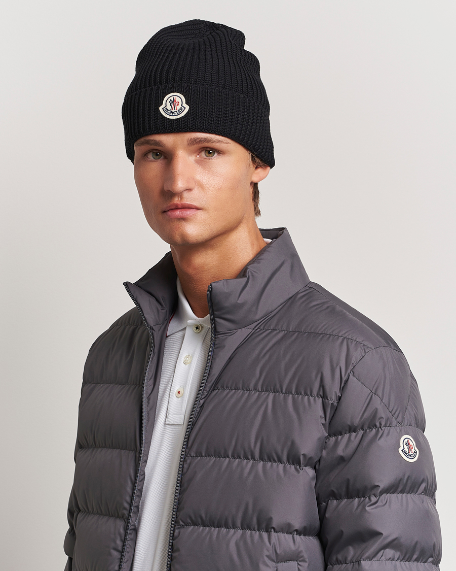 Homme | Moncler Logo Embossed Beanie Black | Moncler | Logo Embossed Beanie Black