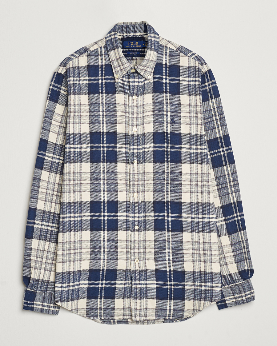 Heren | Overhemden | Polo Ralph Lauren | Custom Fit Brushed Flannel Checked Shirt White/Navy