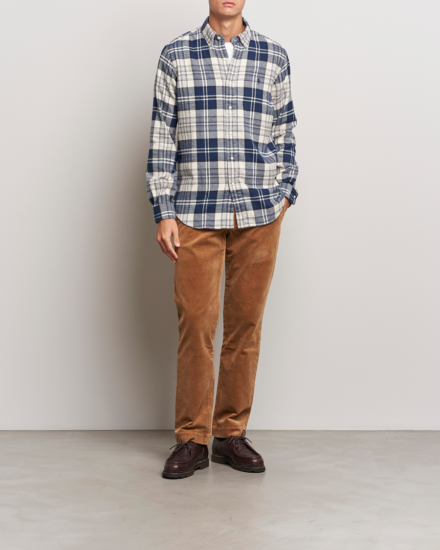 Heren | Overhemden | Polo Ralph Lauren | Custom Fit Brushed Flannel Checked Shirt White/Navy