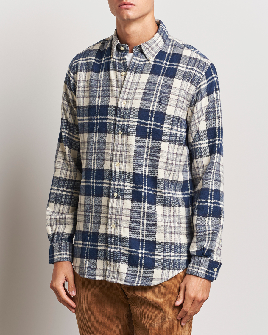 Heren | Overhemden | Polo Ralph Lauren | Custom Fit Brushed Flannel Checked Shirt White/Navy