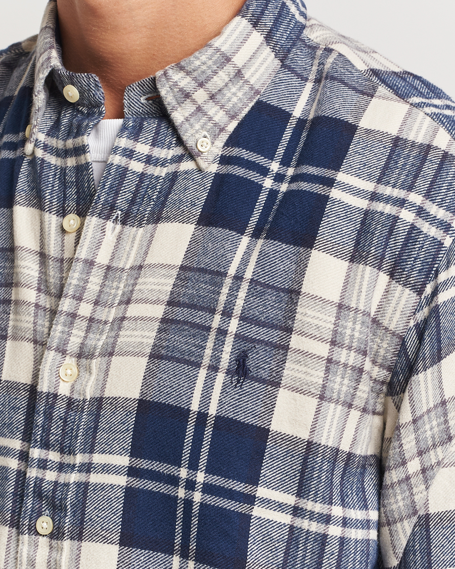 Heren | Overhemden | Polo Ralph Lauren | Custom Fit Brushed Flannel Checked Shirt White/Navy