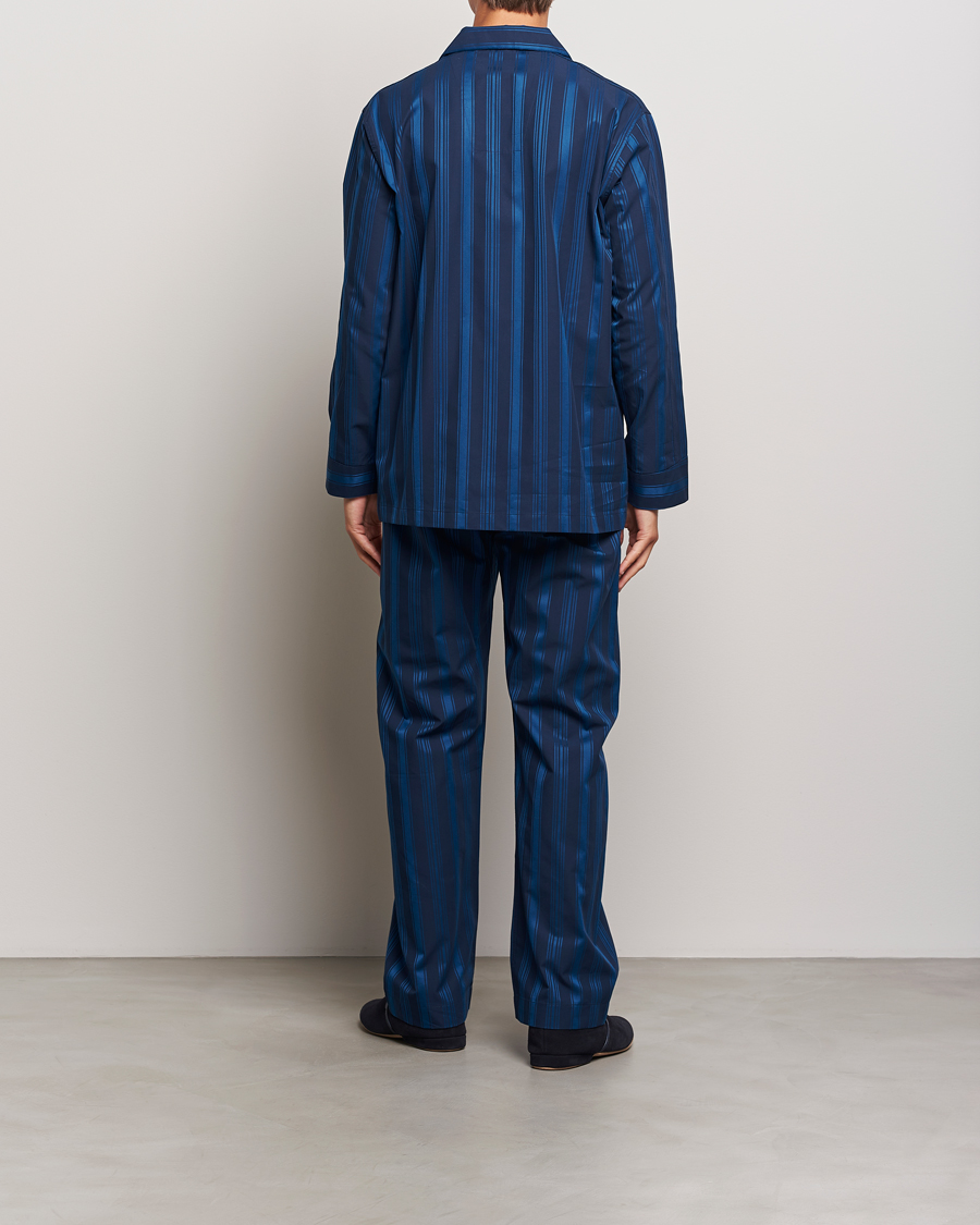 Homme | Derek Rose Striped Cotton Pyjama Set Navy | Derek Rose | Striped Cotton Pyjama Set Navy