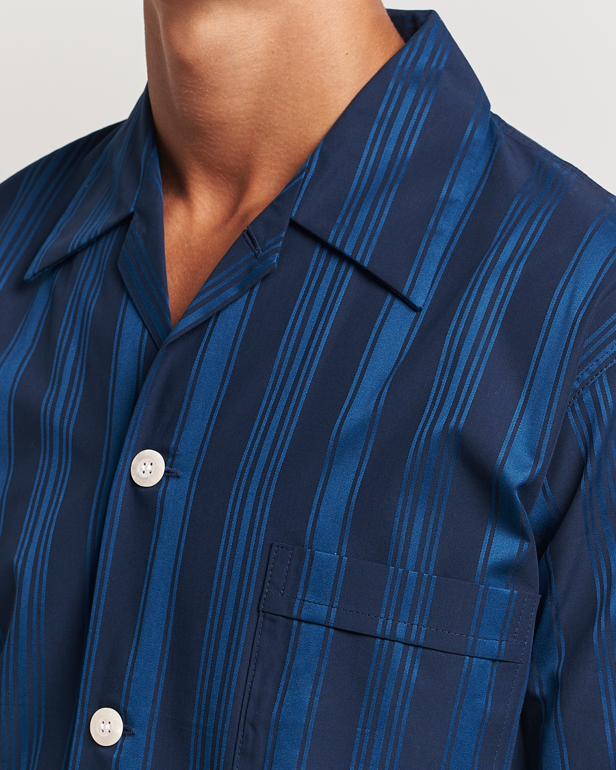 Homme | Derek Rose Striped Cotton Pyjama Set Navy | Derek Rose | Striped Cotton Pyjama Set Navy