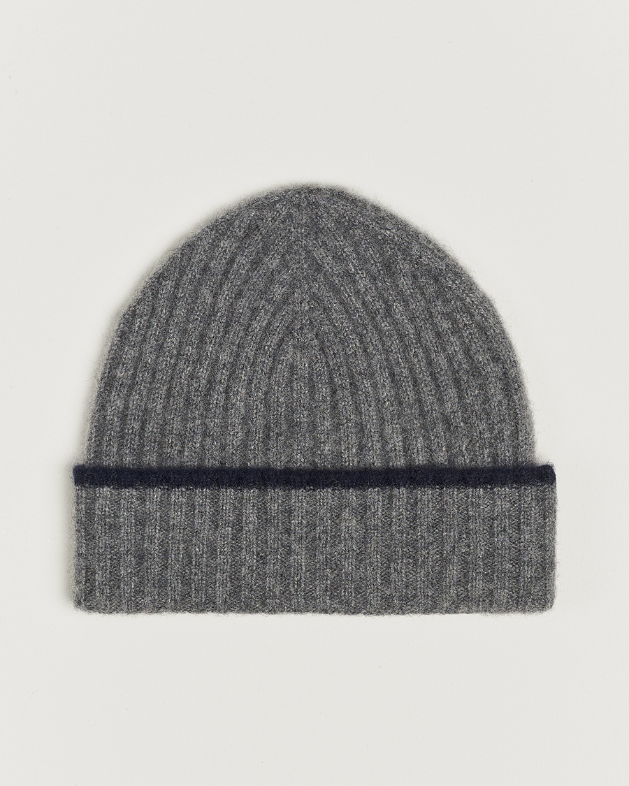 Homme | Amanda Christensen Rib Knitted Cashmere Paspoal Cap Grey Melange | Amanda Christensen | Rib Knitted Cashmere Paspoal Cap Grey Melange