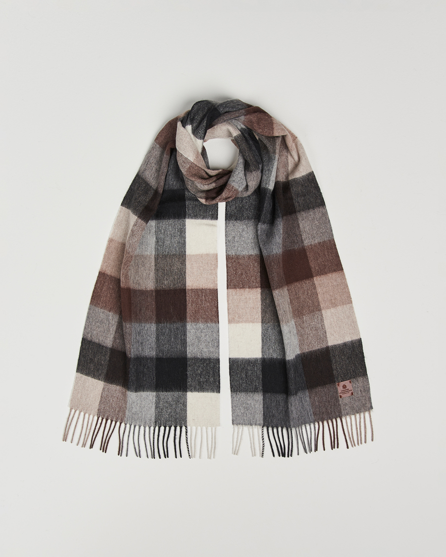 Homme | Amanda Christensen Merino Wool Block Check Scarf Brown/Grey | Amanda Christensen | Merino Wool Block Check Scarf Brown/Grey