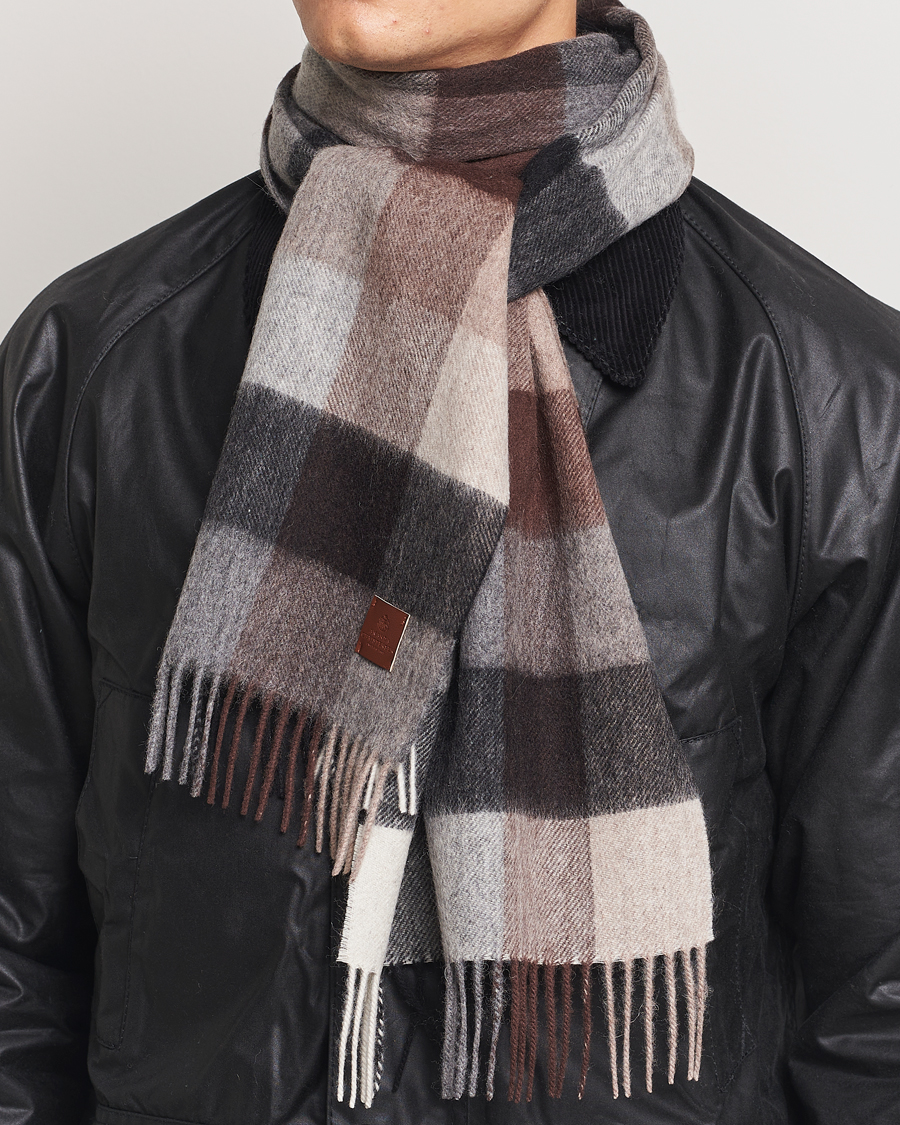 Homme | Amanda Christensen Merino Wool Block Check Scarf Brown/Grey | Amanda Christensen | Merino Wool Block Check Scarf Brown/Grey