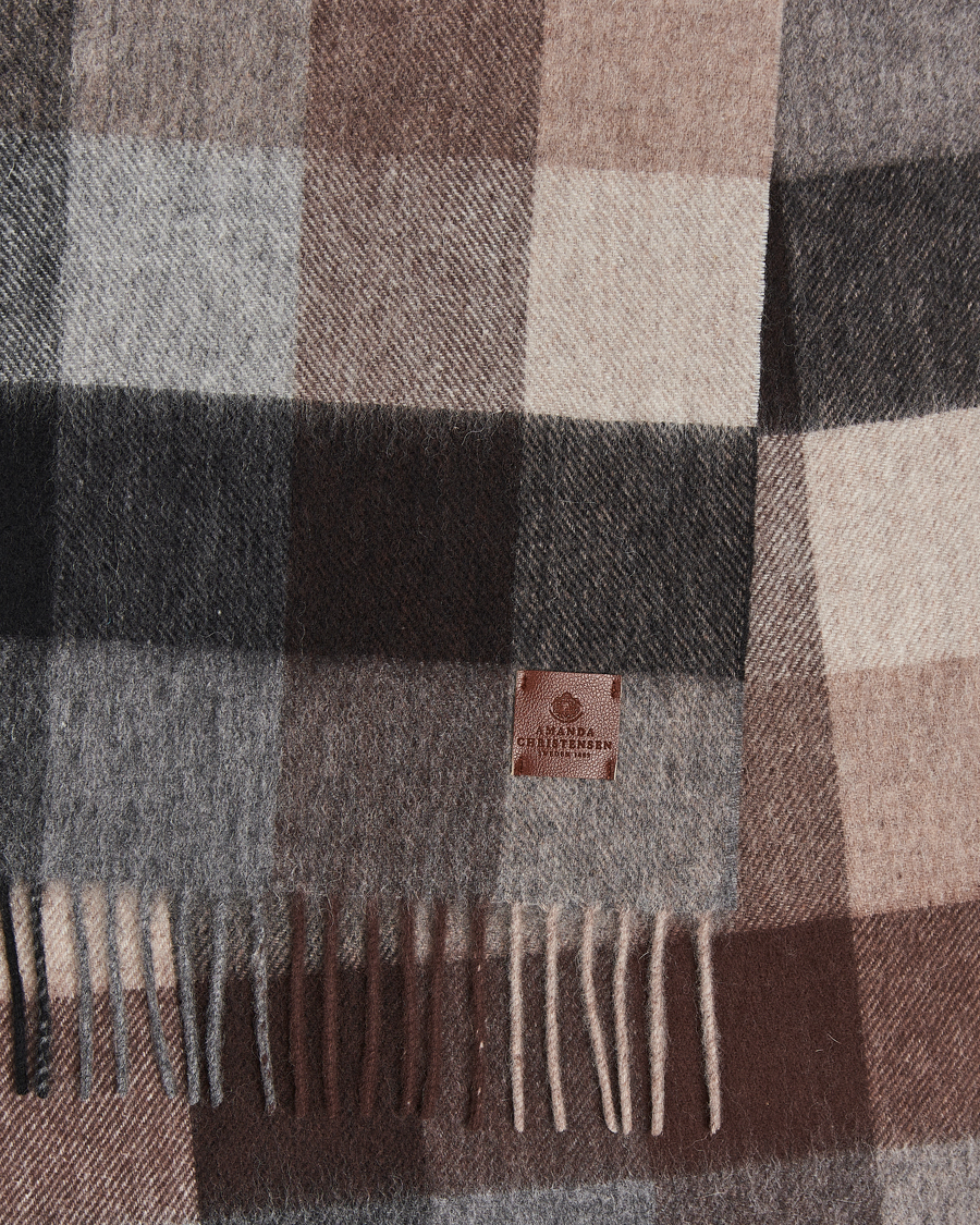 Homme | Amanda Christensen Merino Wool Block Check Scarf Brown/Grey | Amanda Christensen | Merino Wool Block Check Scarf Brown/Grey