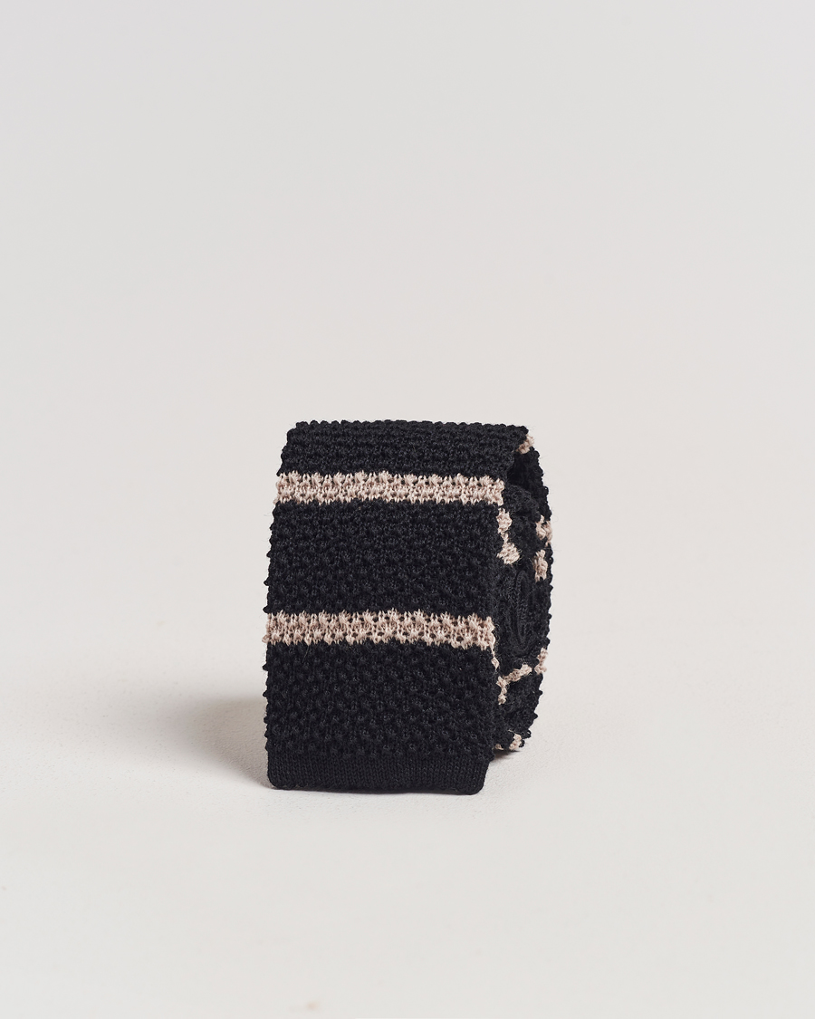 Heren | Amanda Christensen Wool Striped Knitted 6,5cm Tie Black | Amanda Christensen | Wool Striped Knitted 6,5cm Tie Black