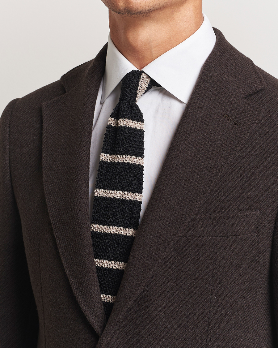 Heren | Amanda Christensen Wool Striped Knitted 6,5cm Tie Black | Amanda Christensen | Wool Striped Knitted 6,5cm Tie Black
