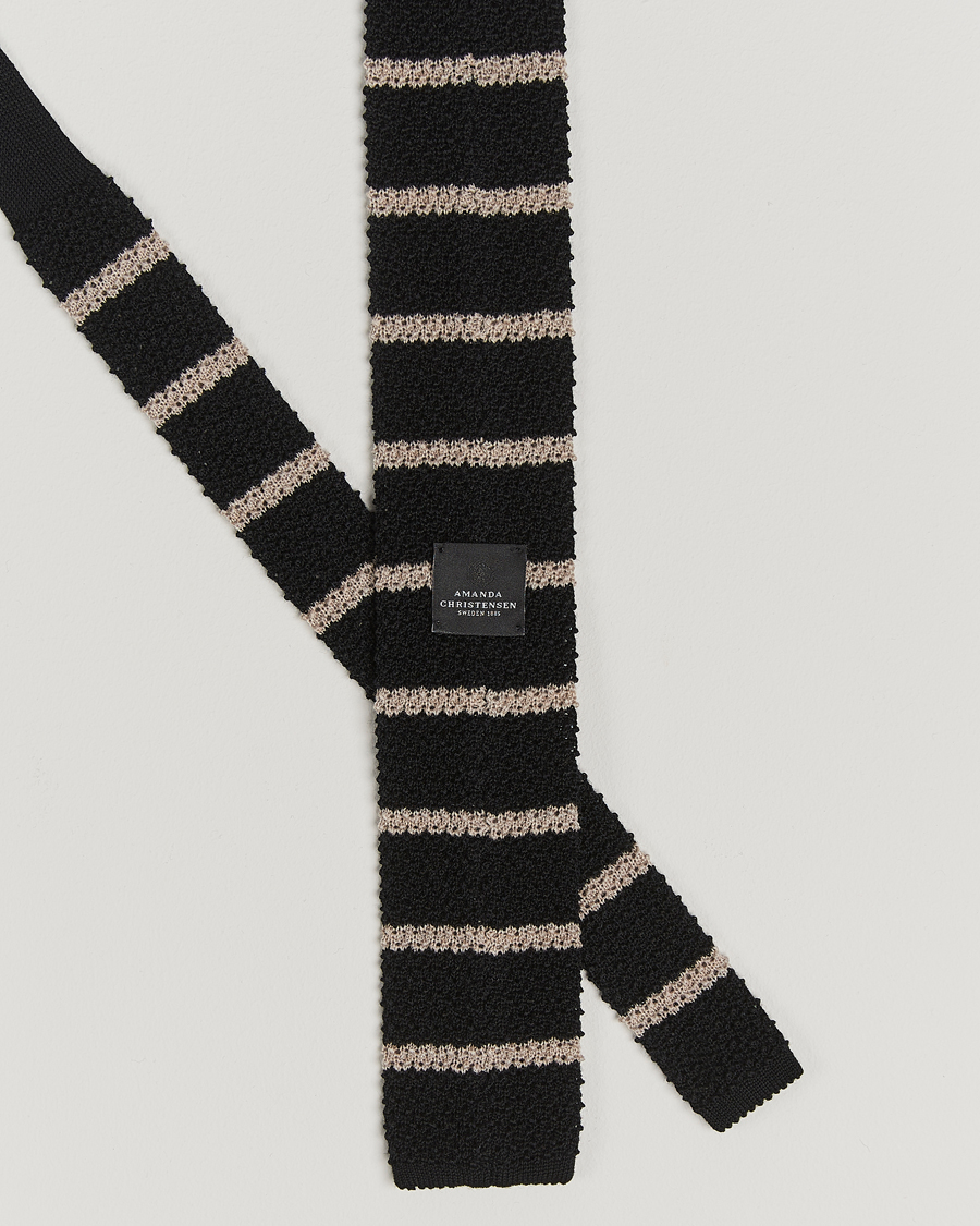 Heren | Amanda Christensen Wool Striped Knitted 6,5cm Tie Black | Amanda Christensen | Wool Striped Knitted 6,5cm Tie Black