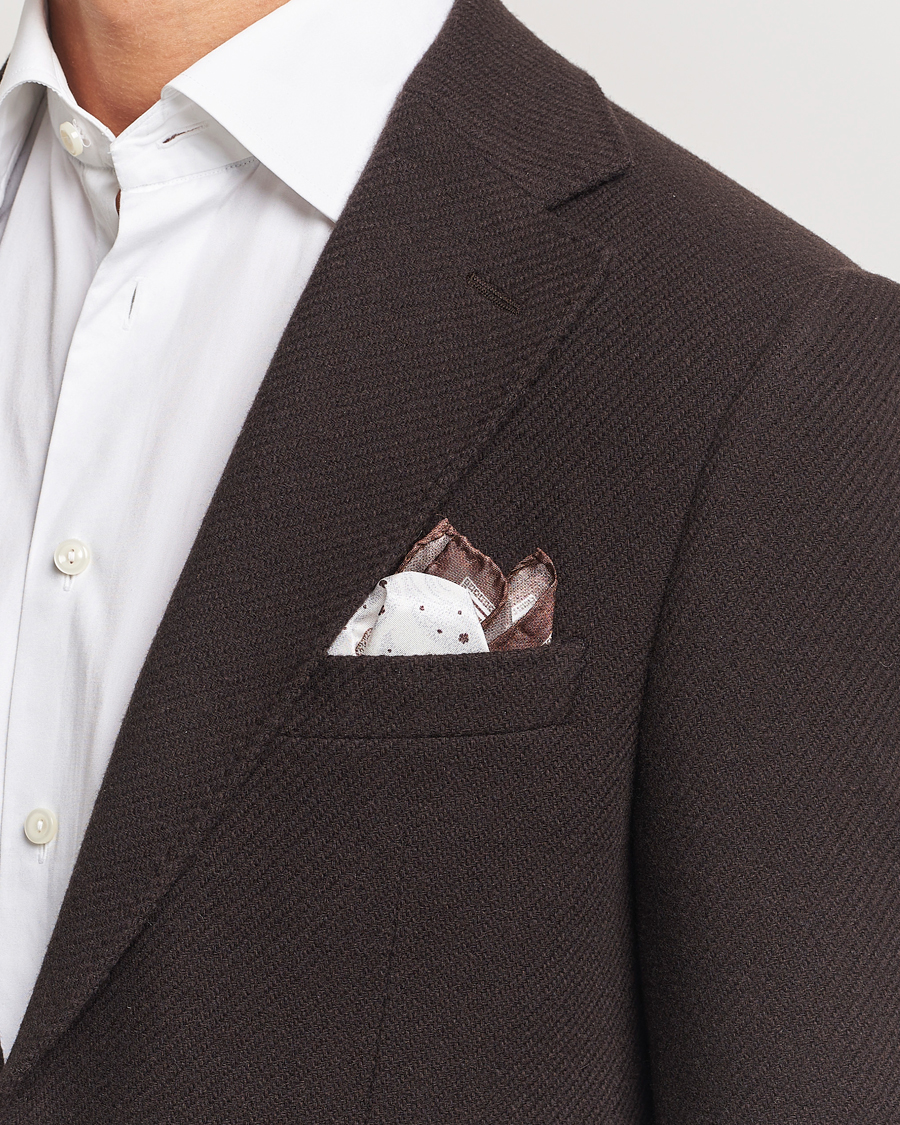 Homme | Pochettes De Costume | Amanda Christensen | Silk Twill Printed Flower Pocket Square Brown