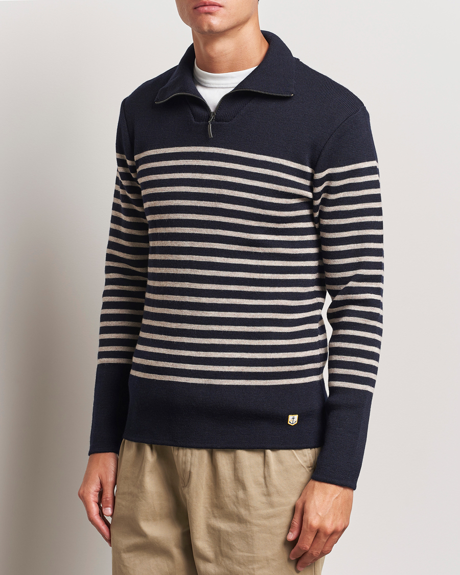 Homme | Pulls Et Tricots | Armor-lux | Pull Camionneur Wool Half Zip Navy/Sandstone