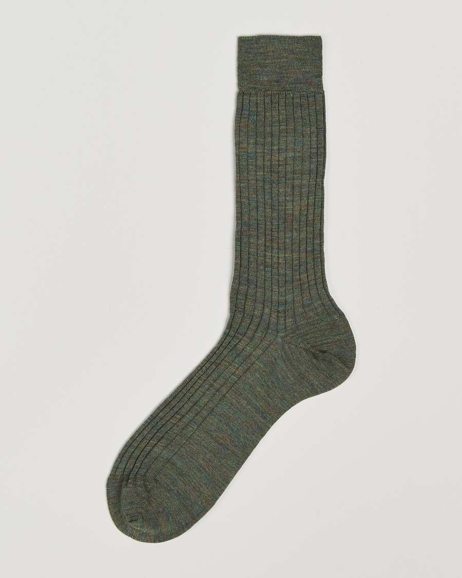 Heren | Ondergoed | Bresciani | Wool/Nylon Ribbed Short Socks Green Melange