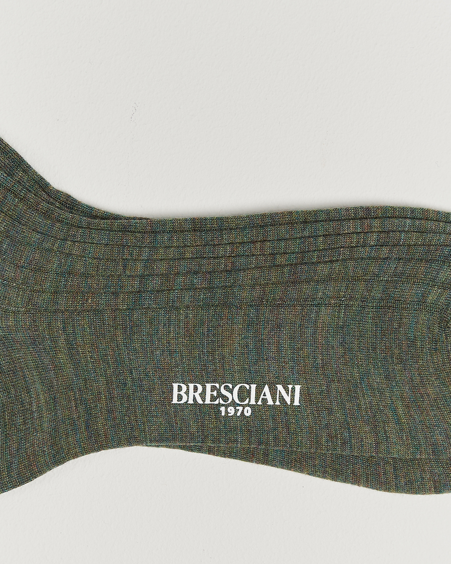 Heren | Ondergoed | Bresciani | Wool/Nylon Ribbed Short Socks Green Melange