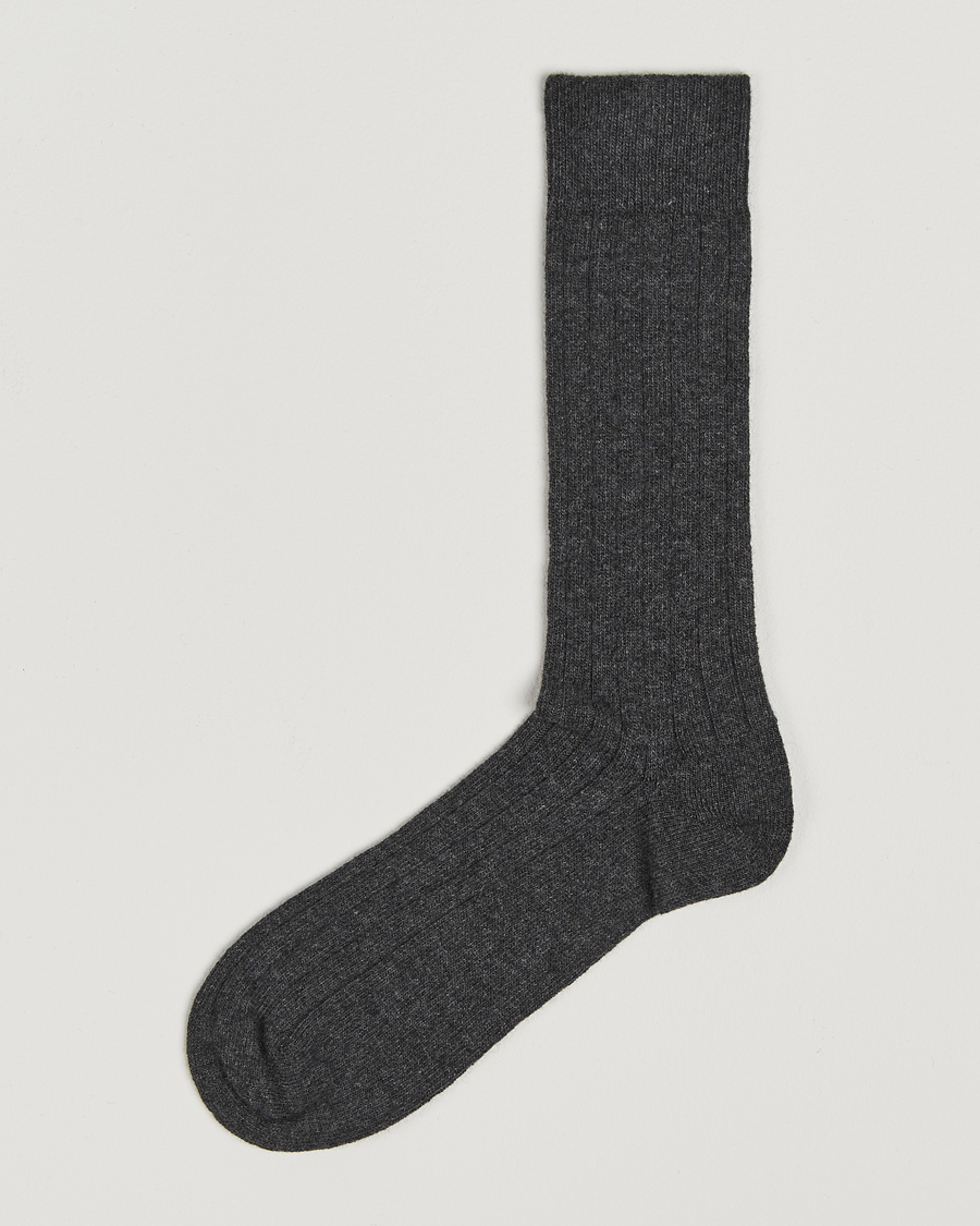 Heren | Ondergoed | Bresciani | Wool/Cashmere Ribbed Socks Dark Grey