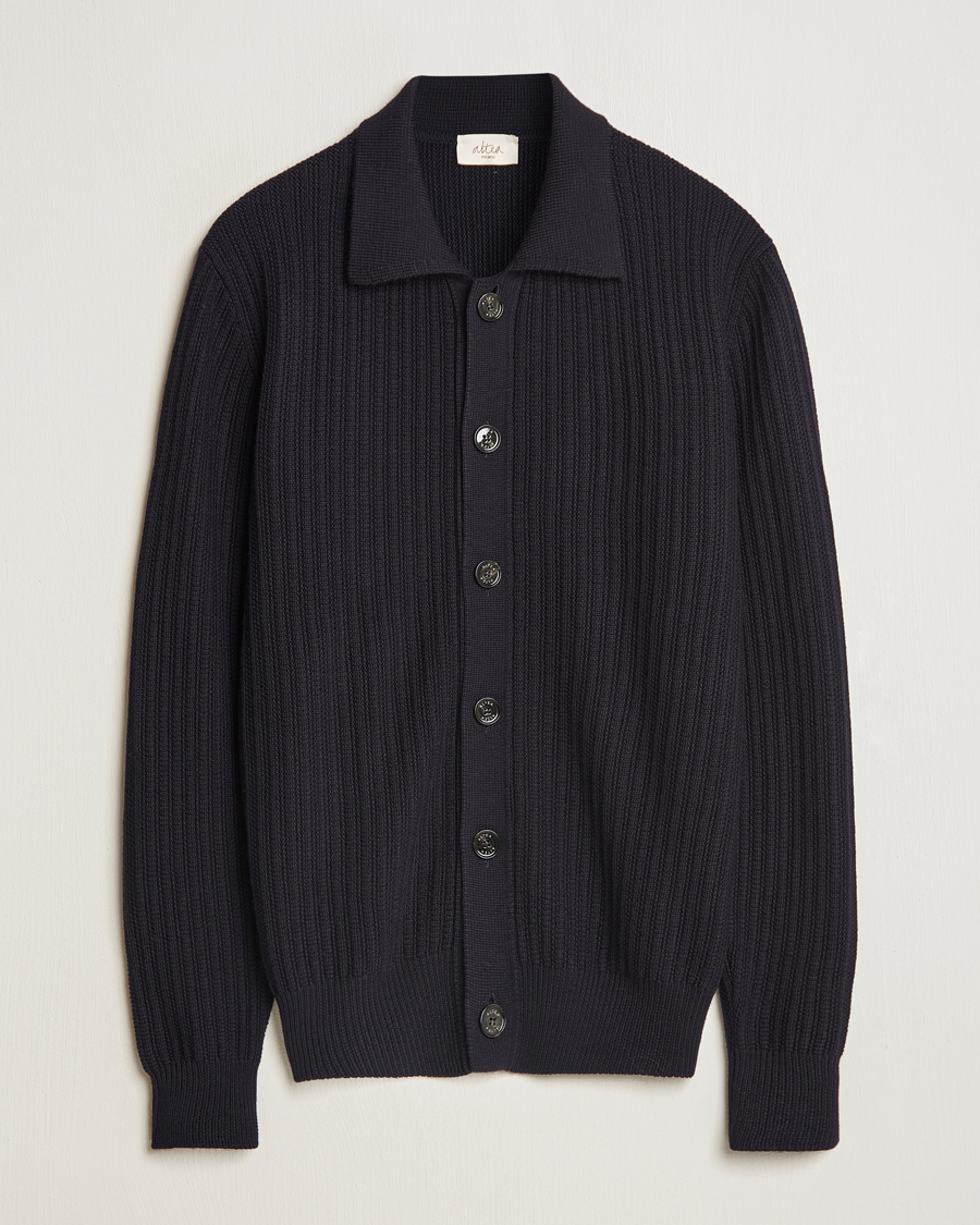 Heren | Truien | Altea | Rib Wool Cardigan Navy