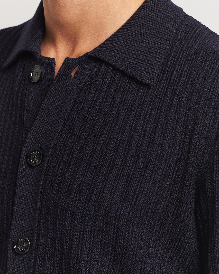 Heren | Truien | Altea | Rib Wool Cardigan Navy