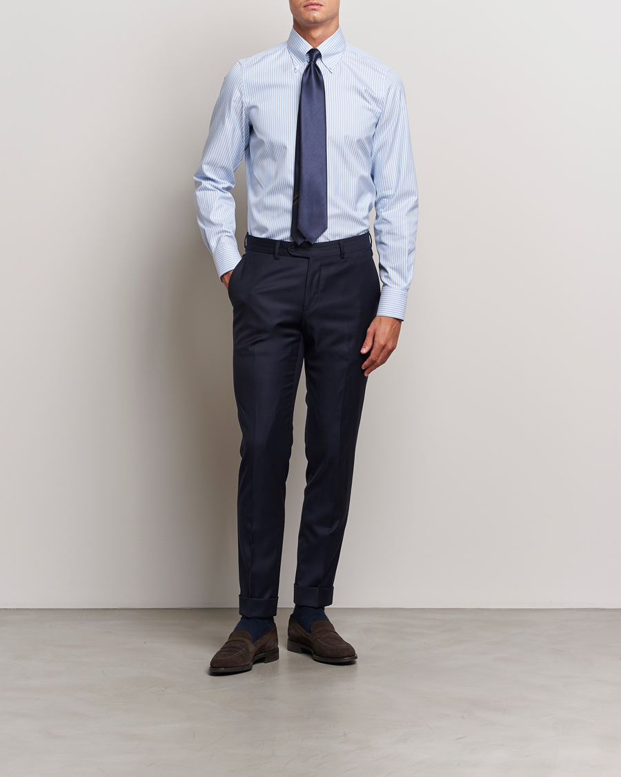 Homme | Chemises | Finamore Napoli | Milano Slim Oxford Button Down Shirt Blue Stripe