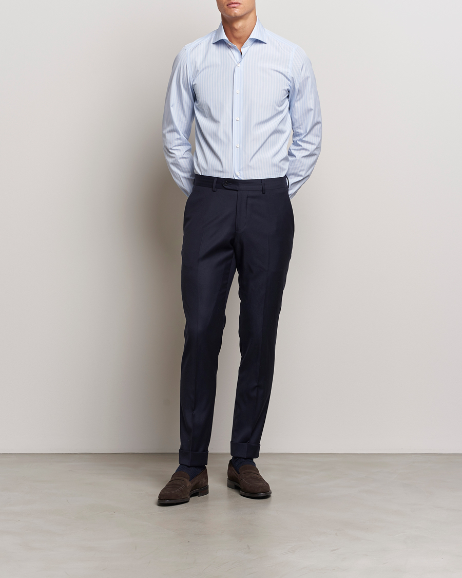 Homme | Chemises | Finamore Napoli | Milano Slim Giza 170 Striped Dress Shirt Blue