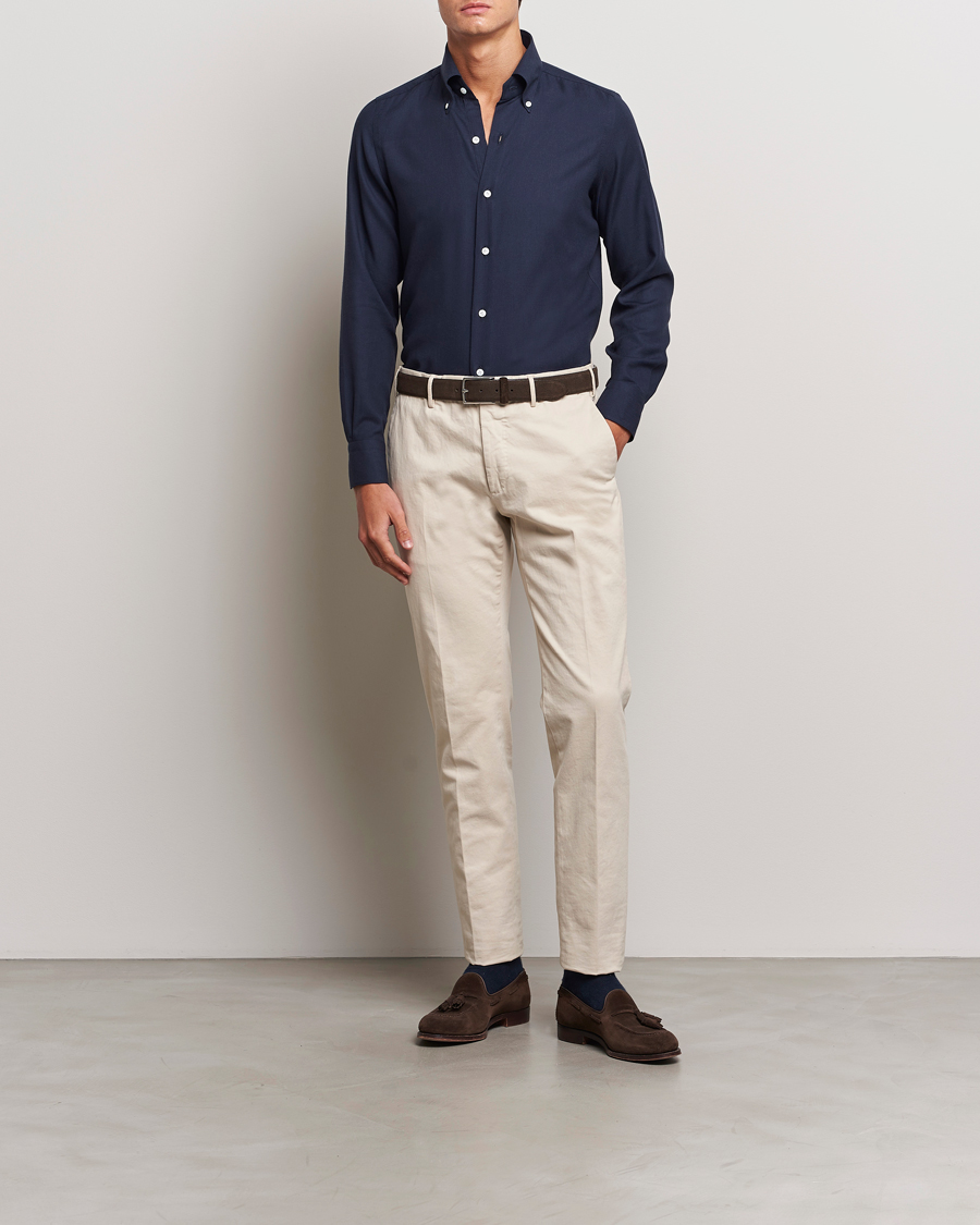 Homme | Chemises | Finamore Napoli | Milano Slim Cashmere BD Shirt Navy