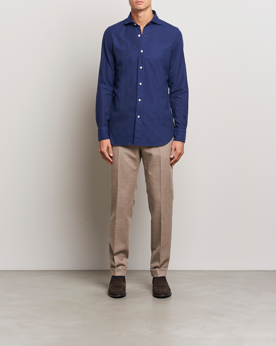 Heren | Overhemden | Finamore Napoli | Gaeta Flannel Shirt Navy
