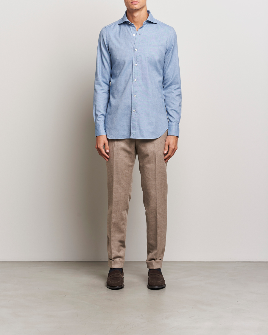 Heren | Overhemden | Finamore Napoli | Gaeta Flannel Shirt Light Blue
