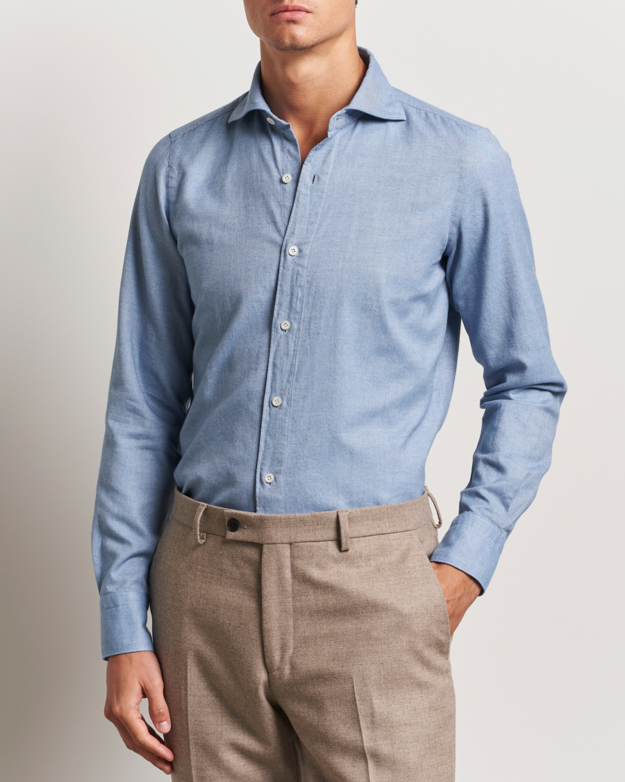 Heren | Overhemden | Finamore Napoli | Gaeta Flannel Shirt Light Blue