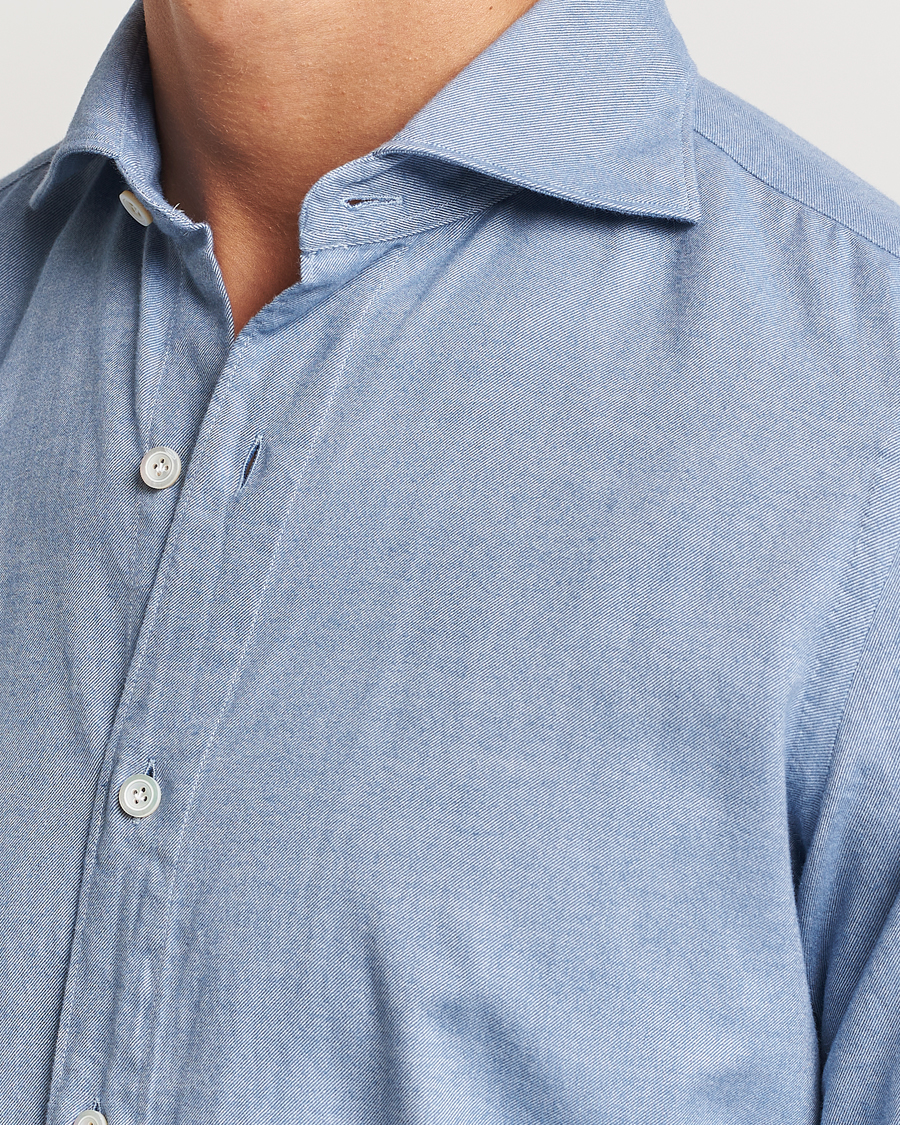 Heren | Overhemden | Finamore Napoli | Gaeta Flannel Shirt Light Blue