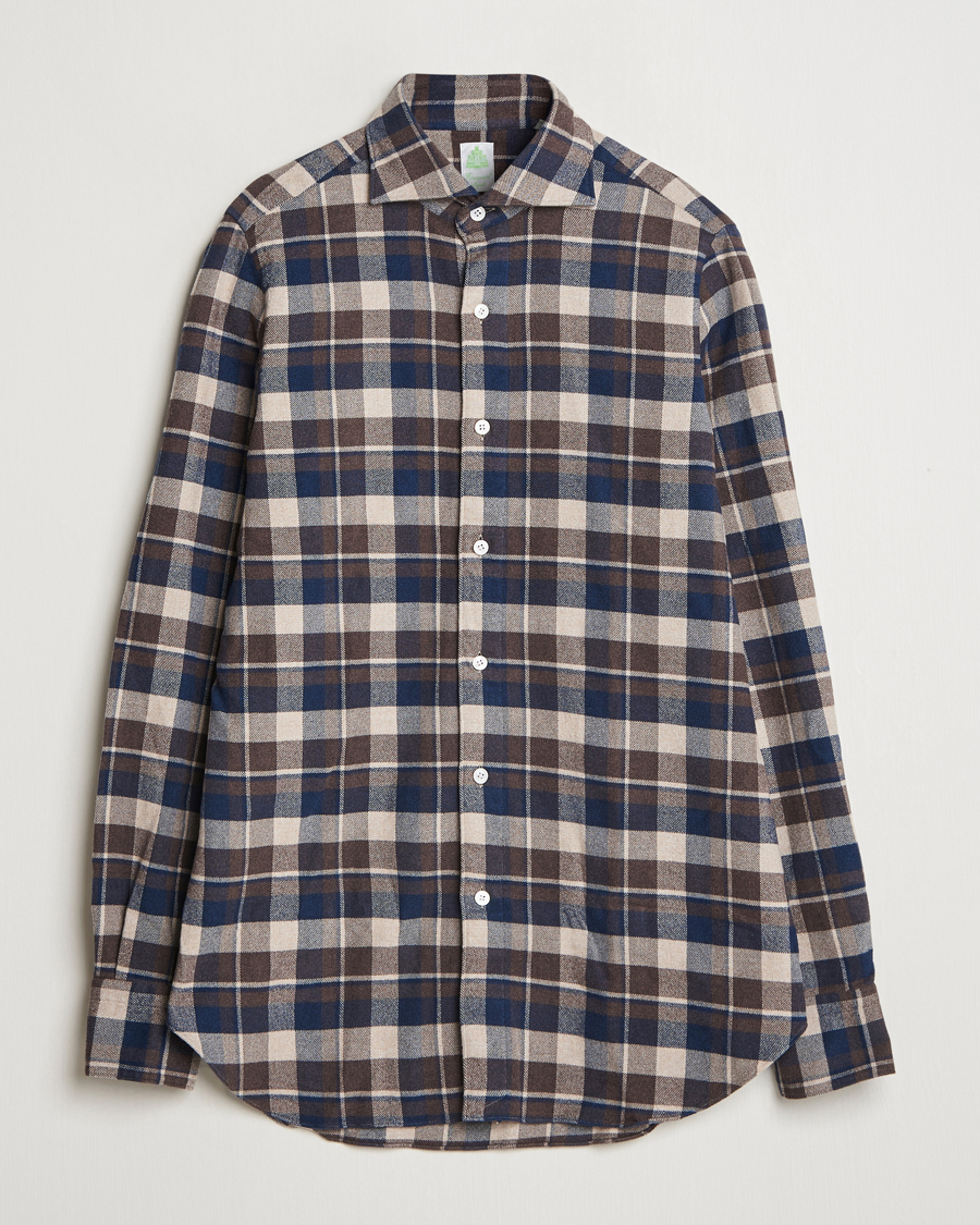 Heren | Overhemden | Finamore Napoli | Gaeta Flannel Shirt Navy Check