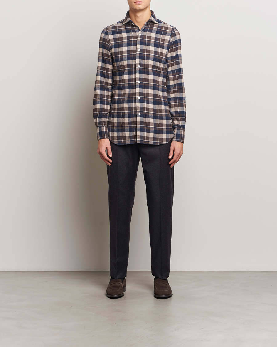 Heren | Overhemden | Finamore Napoli | Gaeta Flannel Shirt Navy Check