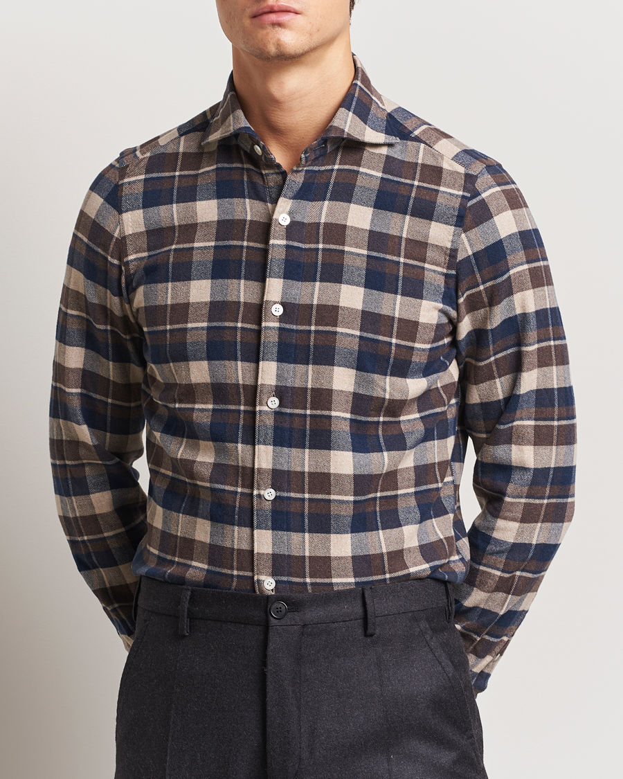 Heren | Overhemden | Finamore Napoli | Gaeta Flannel Shirt Navy Check