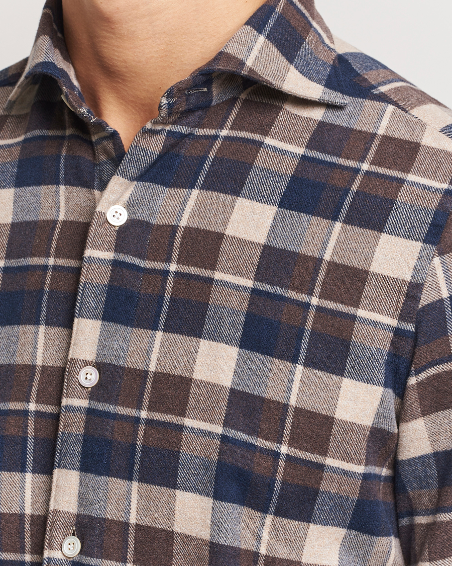 Heren | Overhemden | Finamore Napoli | Gaeta Flannel Shirt Navy Check