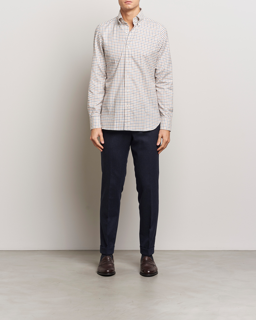 Heren | Overhemden | Finamore Napoli | Gaeta Flannel Shirt Beige Check