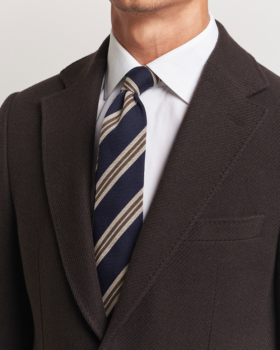 Homme | Finamore Napoli Wool/Silk Regimental Stripe Navy | Finamore Napoli | Wool/Silk Regimental Stripe Navy