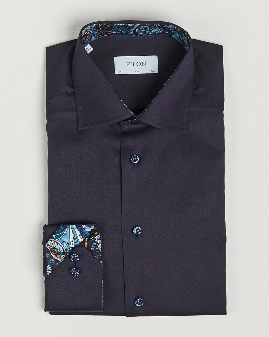 Homme | Chemises | Eton | Slim Fit Signature Twill Contrast Shirt Navy