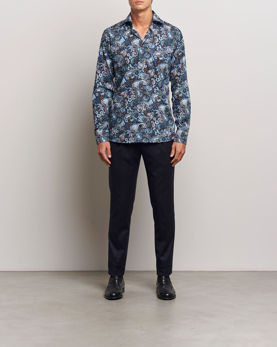Heren | Overhemden | Eton | Slim Fit Signature Twill Printed Shirt Navy