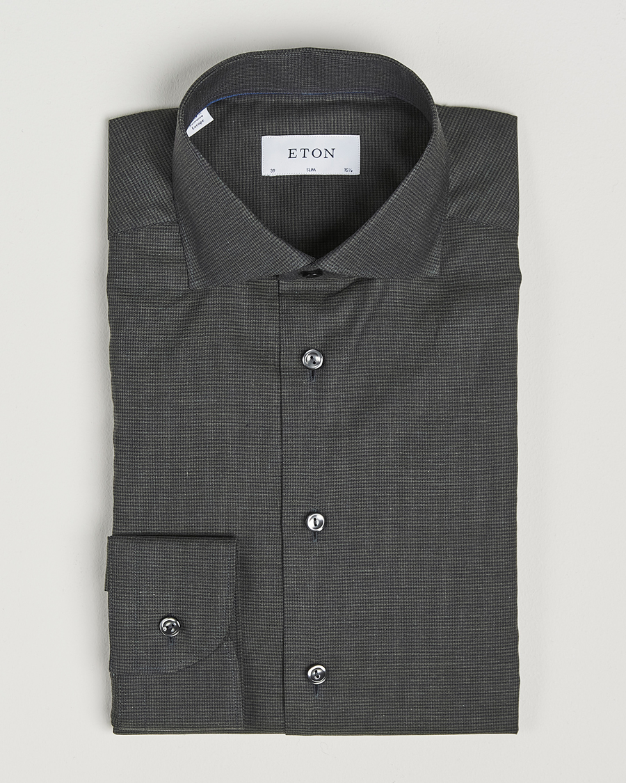 Heren | Overhemden | Eton | Slim Fit Wrinkle Free Flannel Pepita Shirt Green