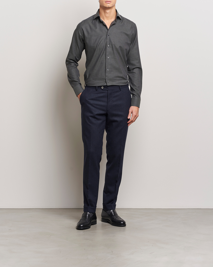 Heren | Overhemden | Eton | Slim Fit Wrinkle Free Flannel Pepita Shirt Green