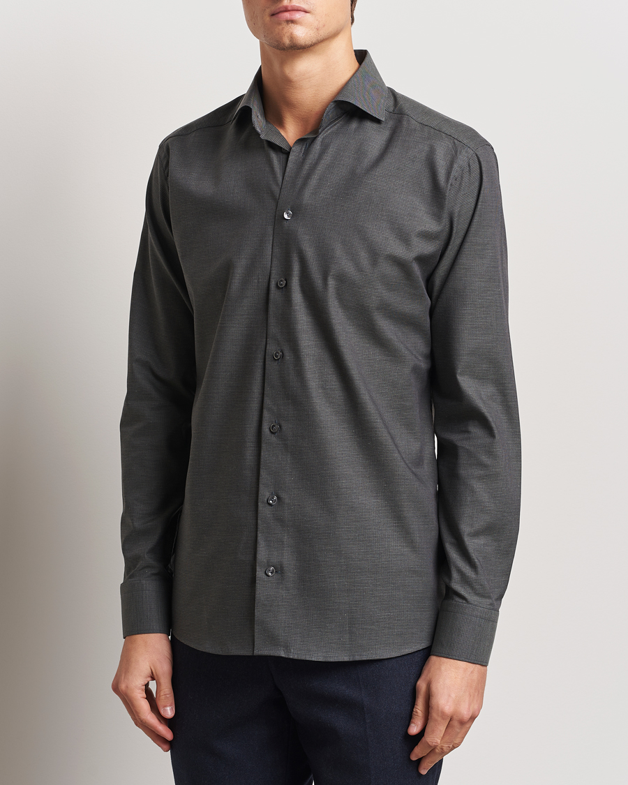 Heren | Overhemden | Eton | Slim Fit Wrinkle Free Flannel Pepita Shirt Green