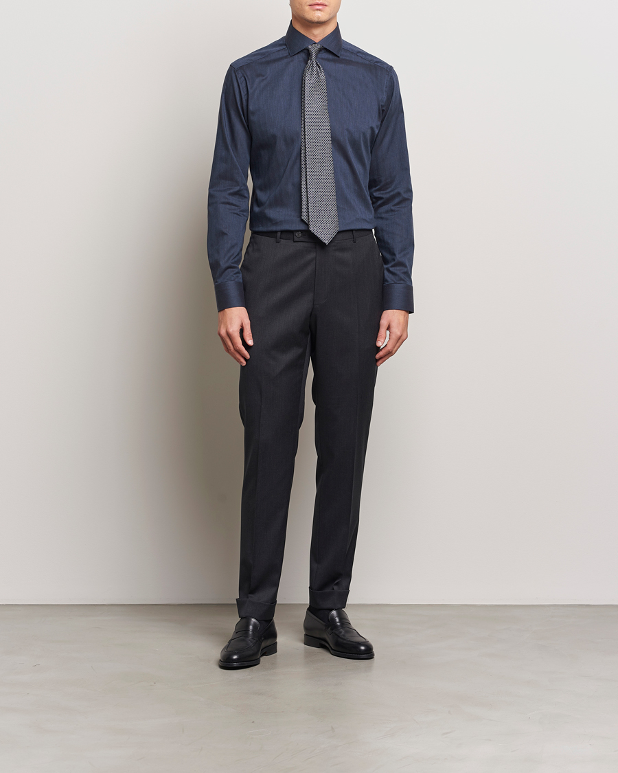 Homme | Chemises | Eton | Slim Fit Wrinkle Free Flannel Shirt Navy Blue