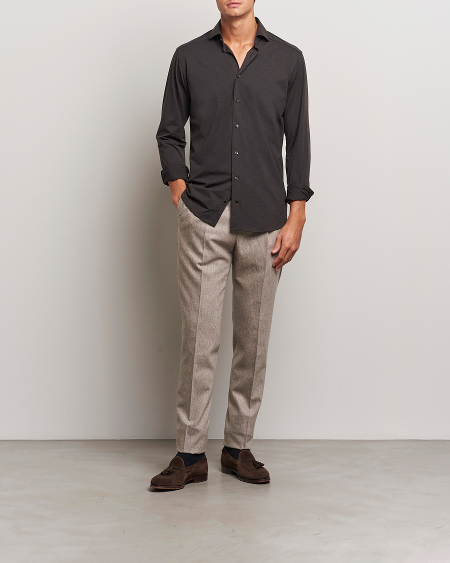 Heren | Overhemden | Eton | Slim Fit Four Way Stretch Shirt Dark Brown