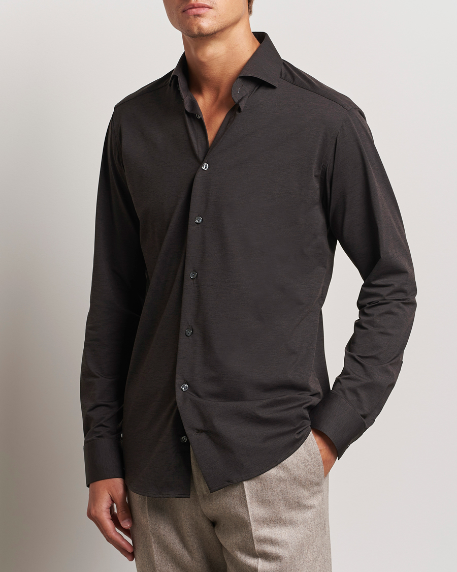 Heren | Overhemden | Eton | Slim Fit Four Way Stretch Shirt Dark Brown